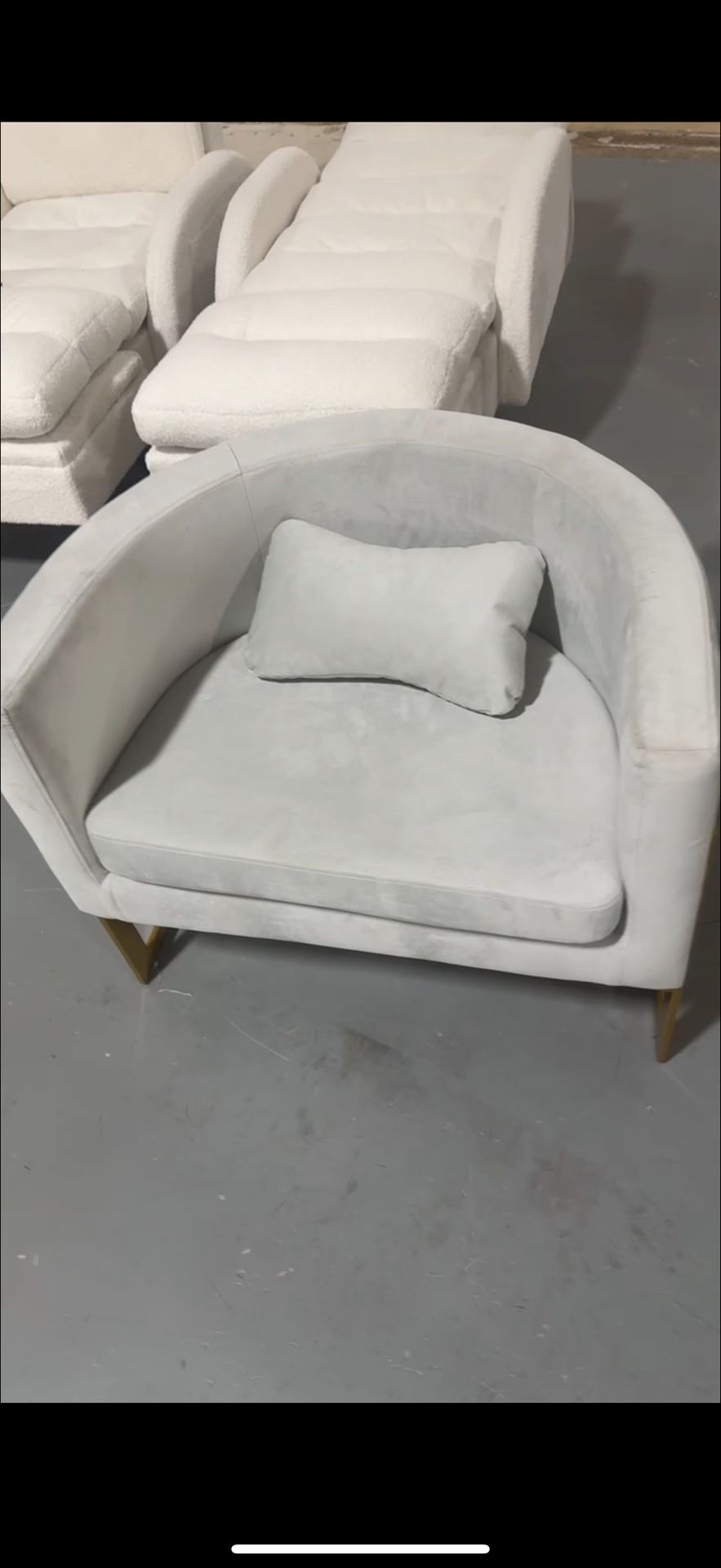 🔥Velvet Accent Chair, Modern Barrel Chair Upholstered Armchair for Living Room Bedroom Single Sofa Chair Club Chairs Gray with Gold Legs