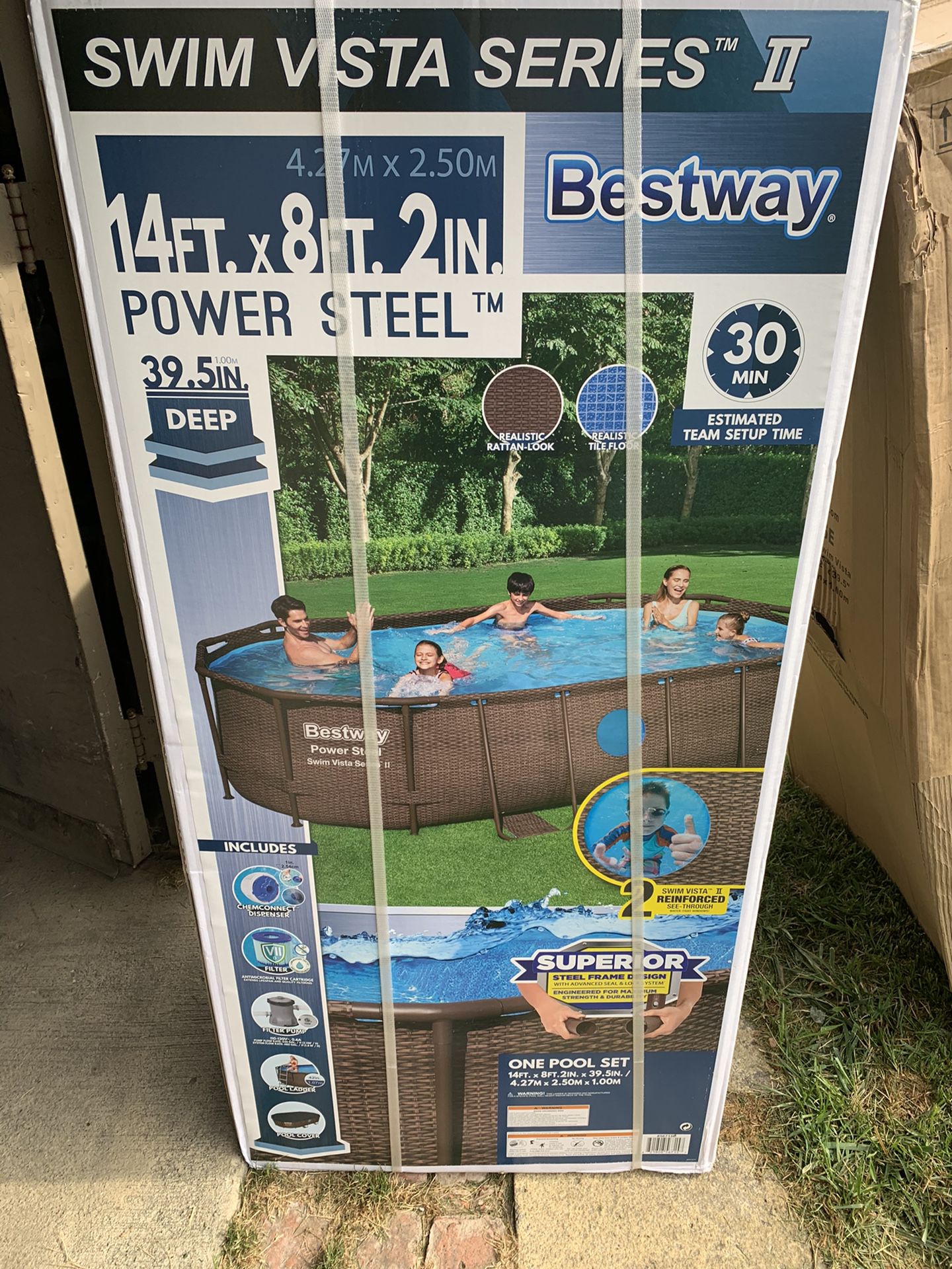 NEW Bestway 14’ x 8’ x 40” Power Steel Frame Swimming Pool Set (Includes Filter)