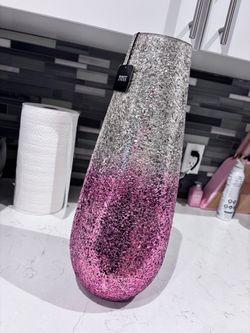 Silver and Pink Ombre Crushed Glass Mosaic Vase