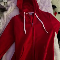 red zip up sweater