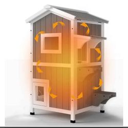 House Cat Shelter Weatherproof,Two Story Wooden Outside Feral Cat House with Openable Roof, Escape Door, Removable Floor (28" D x 24" W x 38" H Gray