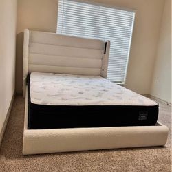 NEW IN BOX- White King Size Platform Bed Frame with USB Charging and Bluetooth