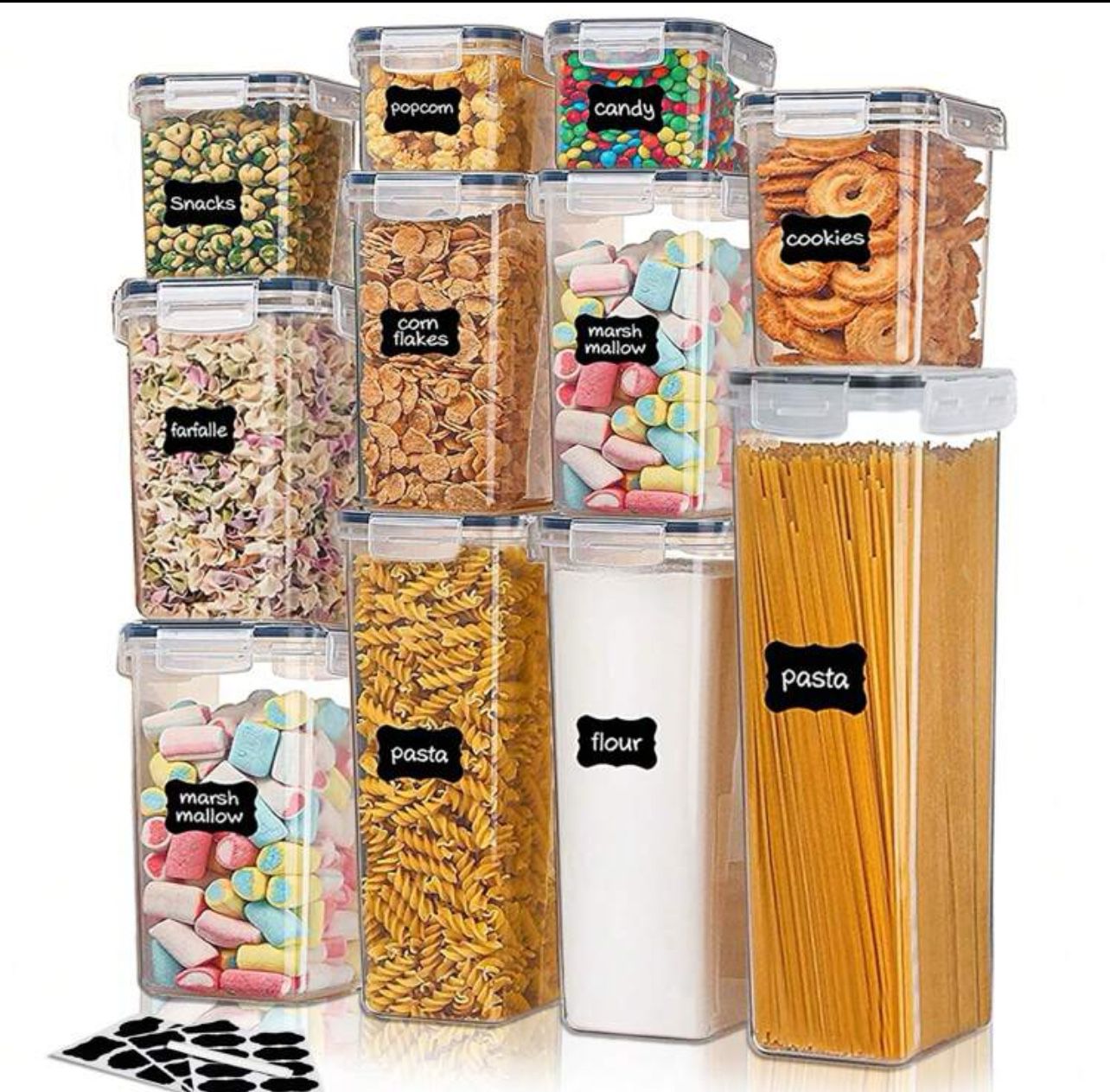 Essential Kitchen Sealed Food Storage Containers - 11 PCS Set With Plastic Canisters Featuring Lids, Labels, And A Marker. Perfect For Organizing And 
