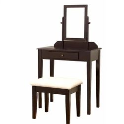 New Espresso Vanity Set – Sealed in Box w/ Mirror & Stool
