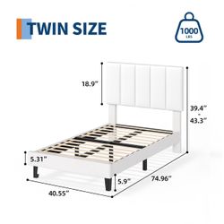 Brand New Garvee Twin Size Upholstered Bed Frame White