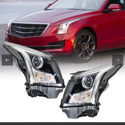 Pair Headlights W/ LED DRL Assembly 2013-2018 Cadillac ATS Driver Passenger Side Halogen Headlamps