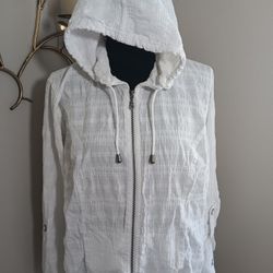 Christopher And Banks White Hooded Wind Breaker Size Large