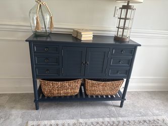 Navy Blue Console Table with Drawers and Cabinet