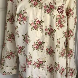 Ralph Lauren Cotton Button Down Nightgown with Floral Print 