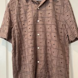 H&M BROWN BUTTON DOWN SHORT SLEEVE SHIRT-MENS MEDIUM