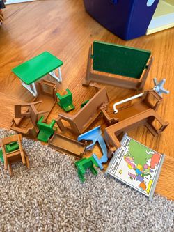 Playmobil variety: school items, pirates, dump truck, Indigenous People
