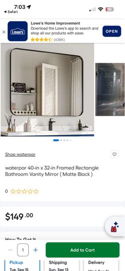 Waterpar 40x32 Matte Black Framed Bathroom Mirror