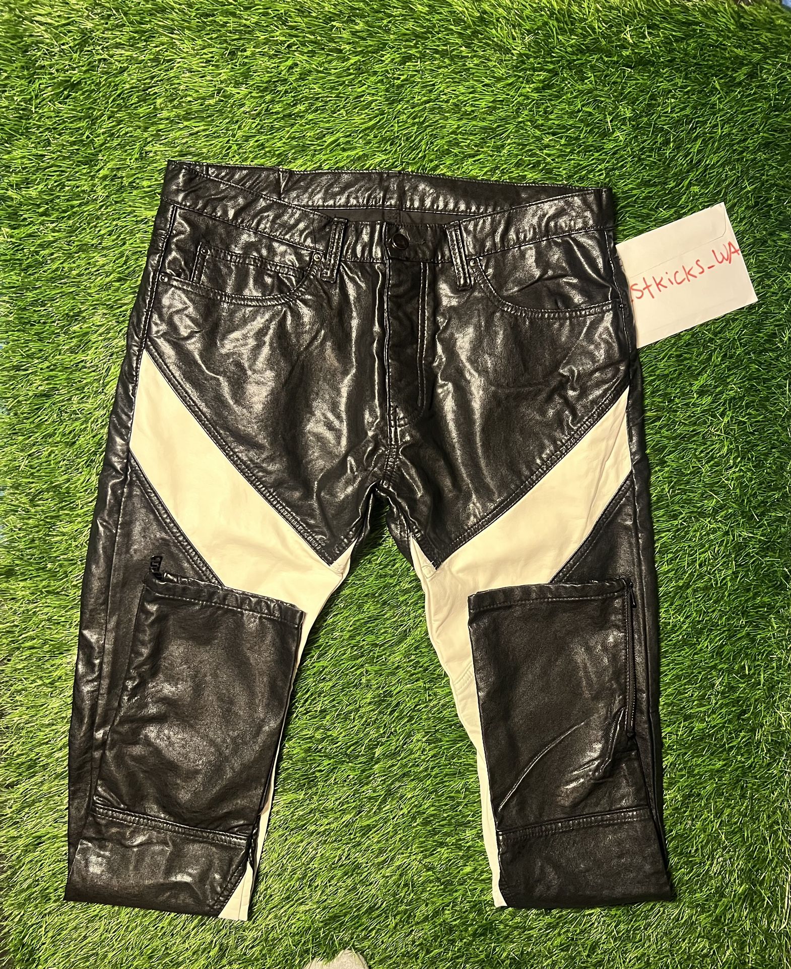MNML Black white track striped rhuigi leather pants