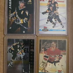 Hockey Cards Mario Lemieux, Patrick Roy, and Jaromir Jagr