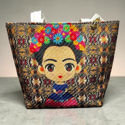 Frida Kahlo Mini Tote Bag Purse With Coin Pouch - Floral Woven Made in Mexico
