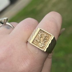 Solid 14k Gold Dragon Designer Ring ! Chunky Heavy 
