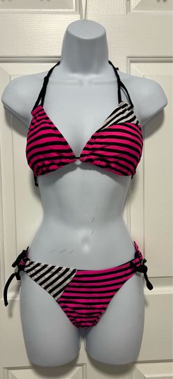 In Motion Pink Black White Striped Bikini Set