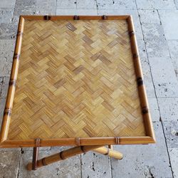 Mid Century Vintage Handcrafted Rectangle Bamboo Serving Folding Table