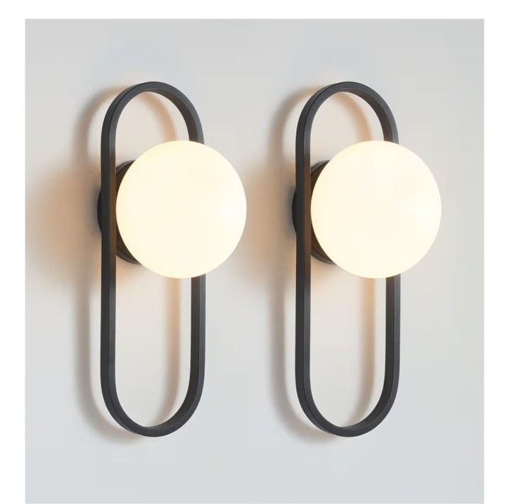 Bektas Wall Sconces Set of 2 Matte Black Modern Light Fixture with White Globe Glass Shade Wall Lighting for Living Room Bedrooms
