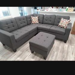 New Sectional Blue Grey With Ottoman $599