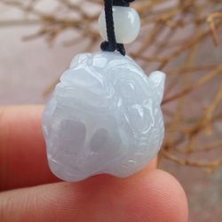 Certificate Jadeite Jade Small Purple white Pendant Zodiac Tiger head