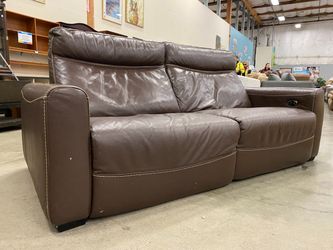 Brown Leather Contrast Stitch 2 Seat Sofa