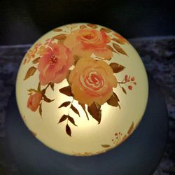 Vintage Glass Handpainted Globe Table Nightstand Lamp Battery Operated 7"