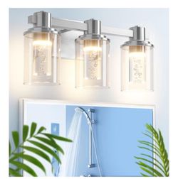 Electroplated Chrome Bathroom Lighting Fixtures with 5 Color Mode, 3-Light Dimmable Modern Bathroom Vanity Light Over Mirror, 21 Watt Eye Protection L