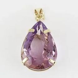 14k Yellow Gold Teardrop Amethyst Statement / Anniversary/ Birthstone Pendant 