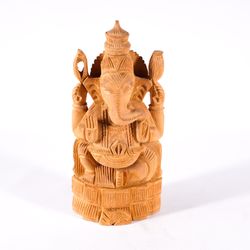 9" Wooden Wood Carving Ganesh Elephant Figurine Statue Sculpture Artwork Art