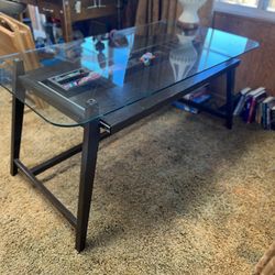 Modern Glass top Desk With Pull-out Drawer