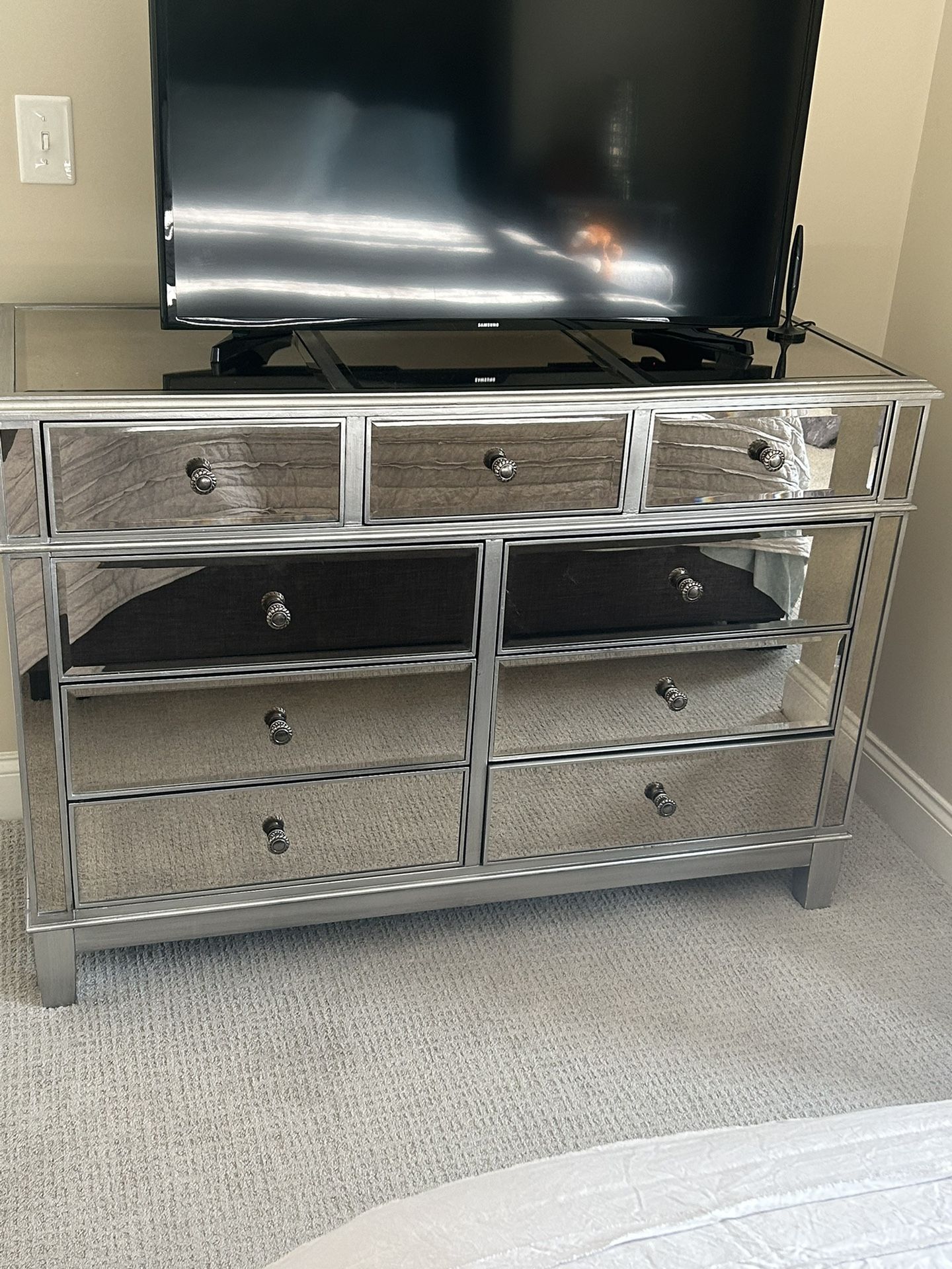 Pier 1 Imports Mirrored Bureau & 2 Nighstands