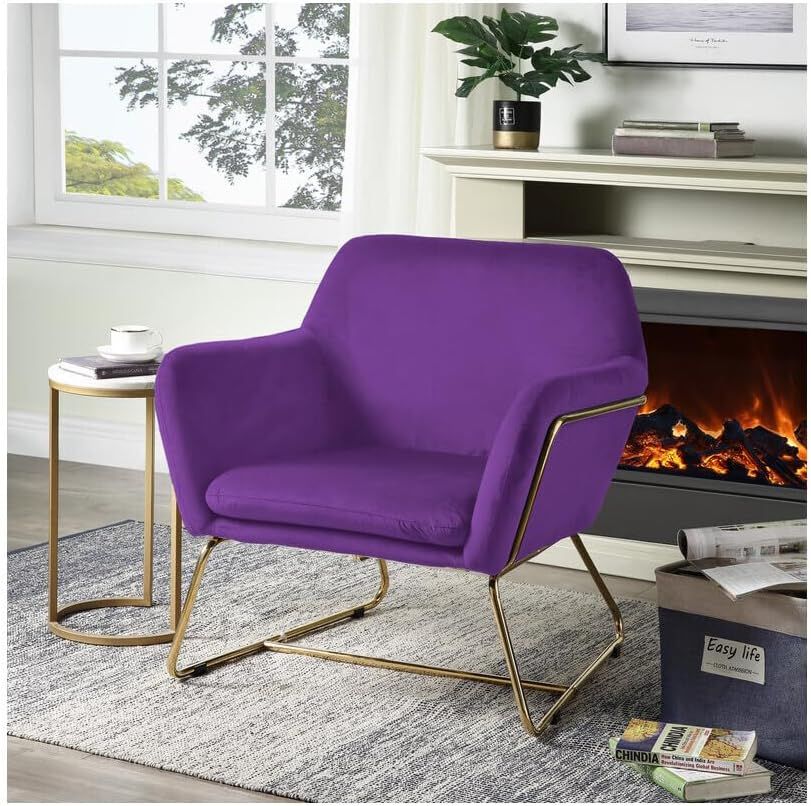 30” Purple Velvet Oversized Accent Chair w/ Gold Frame [NEW - OPEN BOX] **Retails for $434