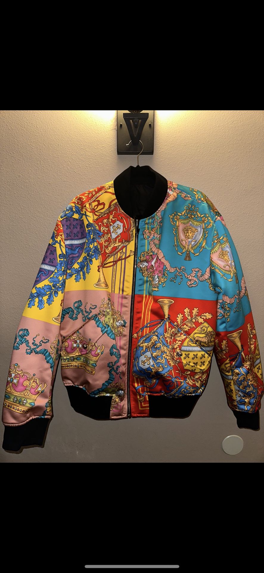 New Versace Reversible, Royal Rebellion Silk Bomber Jacket $3,000