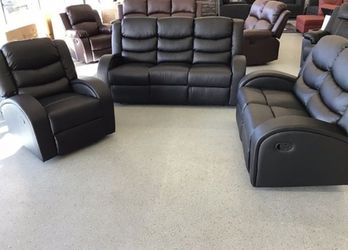 Brand New Black Leather 3pc Reclining Set