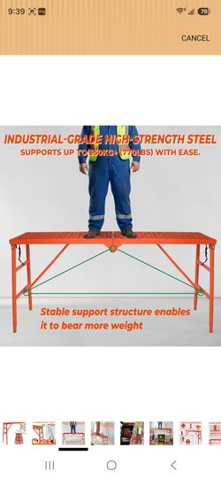 70" Folding Scaffolding Platform, 770lbs Portable Work Bench for Stairs, Red