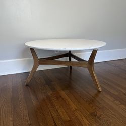 White/Wood Round Midcentury Modern Coffee Table