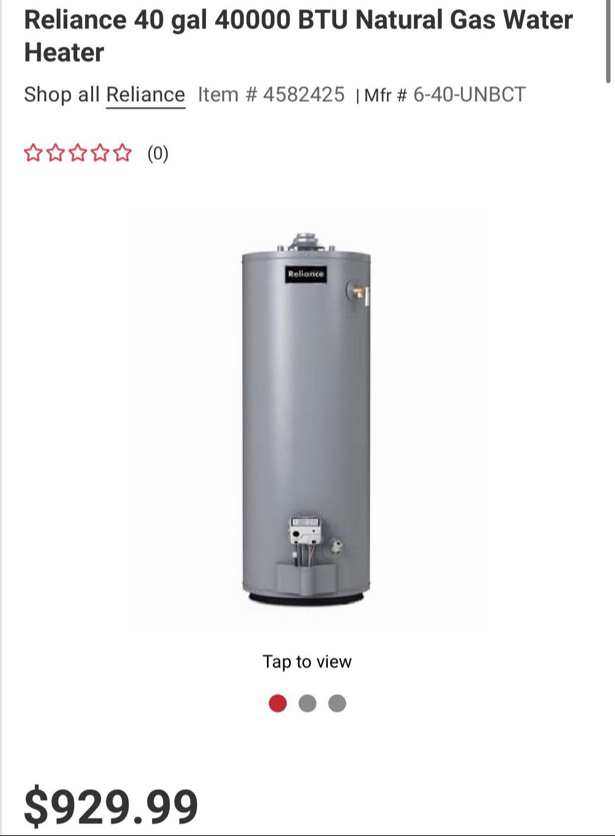 Water Heater Natural Gas 40 Gallons 