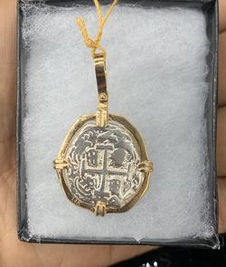 Atocha silver coin pendant In 14Kt gold bezel