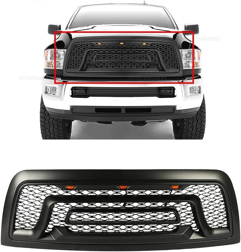 Grille Front Bumper Hood Matte Black w/ Signal LED Lights Compatible w/ 2010-2018 Ram 2(contact info removed)