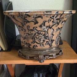 Castilian Porcelain Vintage Floral Large Centerpiece Vase With Brass Bronze Base