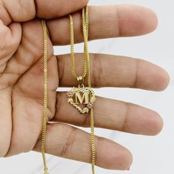 10k Gold Necklace & Pendant Initials 16” Choker - Cadena Y Dije En Oro 