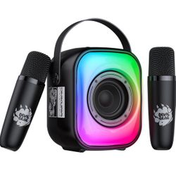 Mini Karaoke Machine with Two Wireless Microphones, Portable Bluetooth Speaker for Adults and Kids, Karaoke Microphone with LED, Speaker Supports for 