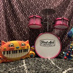 First Act Discovery Girls Drum Set, B Cat Piano, and B Dog Guitar 