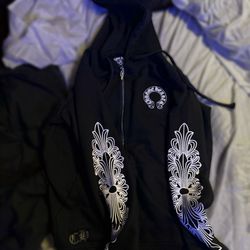 CHROME HEARTS FLORAL CROSS SLEEVE ZIP UP HOODIE