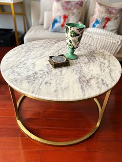 Round White Marble and Metal Coffee Table