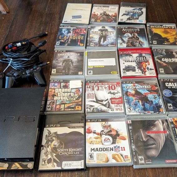 Huge PS3 Bundle/Lot, 19 Games, 2 Controllers And Cables
