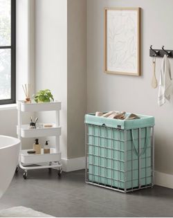 Laundry Hamper, 23.8 Gal. (90L) Laundry Basket, Collapsible Clothes Hamper, Removable and Washable Liner, Metal Wire Frame, for Bedroom Bathroom, Silv