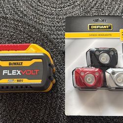 9 AH FLEXVOLT Battery Dewalt + 3 Pack Headlights 