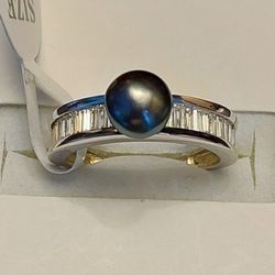 Peacock Black Pearl & Crystal Baguette Ring (NWT)